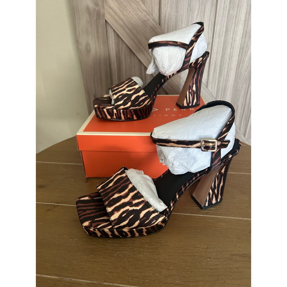 NIB Katy Perry The Square Open Sandal Liger Print satin 11 - Picture 4 of 9